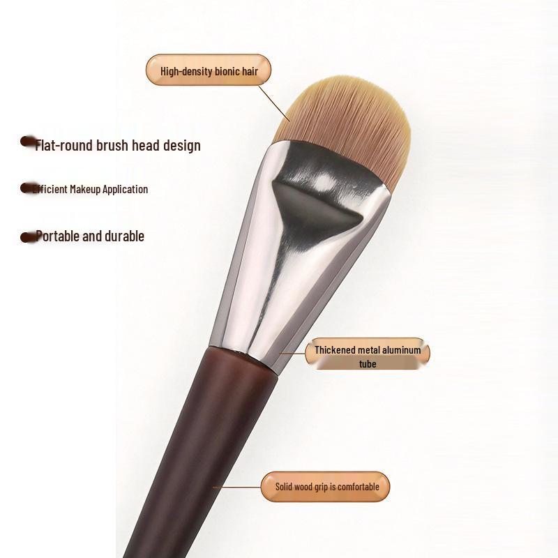 Tongue-Shaped Foundation Brush: Ultra-Thin Soft Bristles, Wooden Handle, Perfect for Seamless Foundation and Concealer Application.