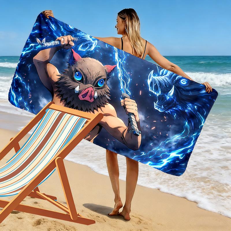 Inosuke Hashibira Print Beach Towel, Large Soft Quick Dry Towel for Beach Camping Swimming