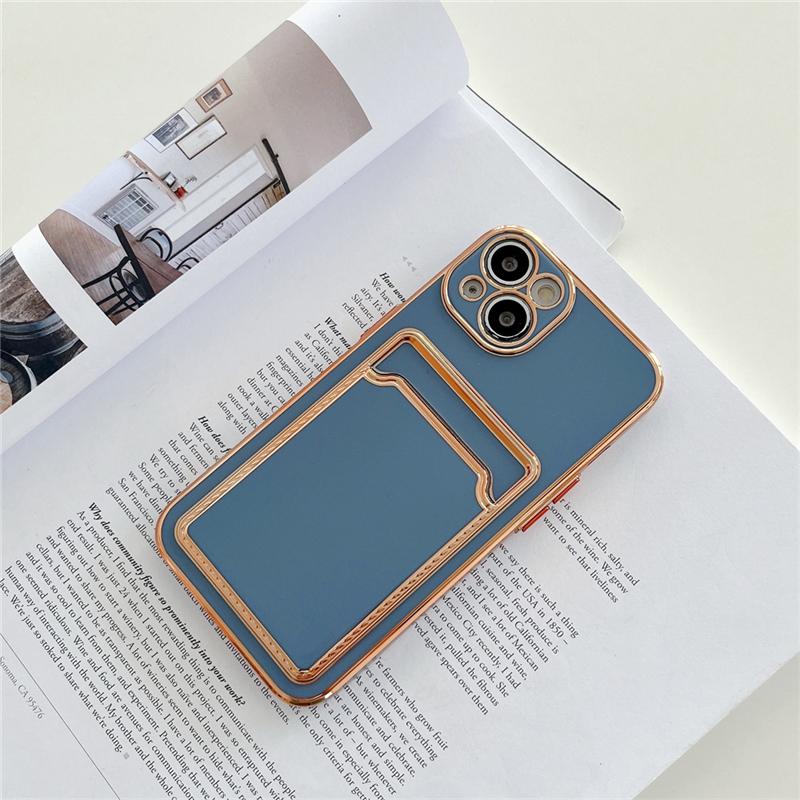 Luxus Goldbeschichtung Kartenfach Handyhülle für iPhone 13 12 11 Pro Max XR XS Max X 7 8 Plus Brieftasche Weiche Silikon Stoßfeste Hülle