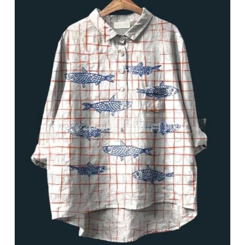 Summer Women's Loose Printed Round Neck Casual Plus Size Women's Long Sleeve T-shirt