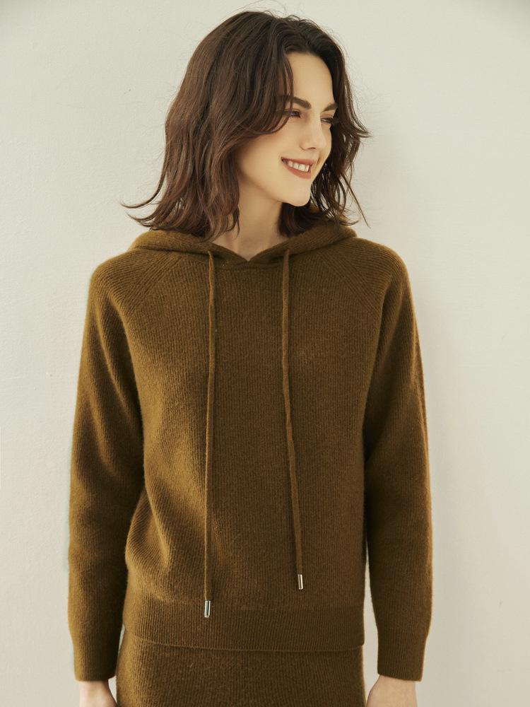 New Women's Cashmere Hoodie & Knitted Wide-Leg Pants Fashion Suit for Autumn/Winter