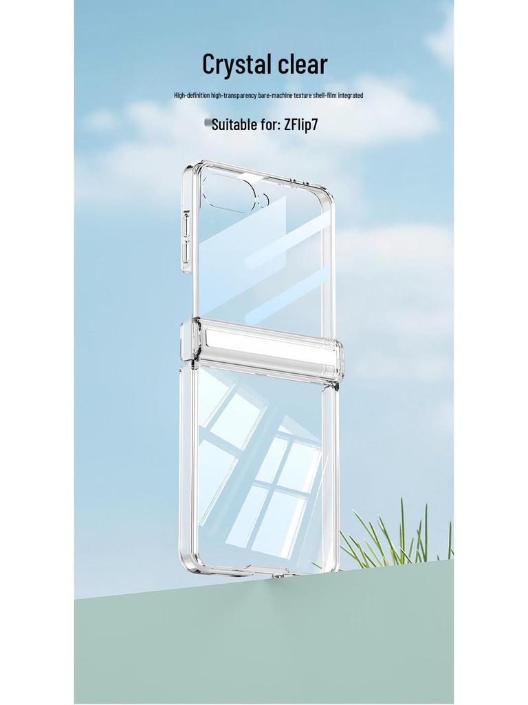 Samsung Z Flip7 Transparent Magnetic Hinge Phone Case with Full Coverage Airbag Protection
