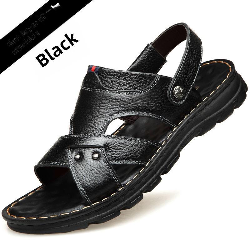 

Мужские повседневные кожаные пляжные сандалии: Новые удобные уличные туфли двойного назначения из натуральной кожи 43