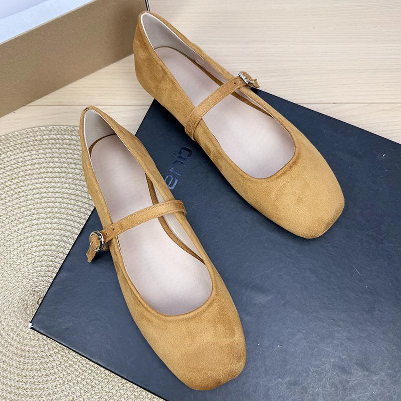 Fashion Flat Shoes for Women 2025 Square Toe Shallow Mouth Suede New Mary Jane Shoes Large Size Women's Shoes 42 43 44 Zapatos