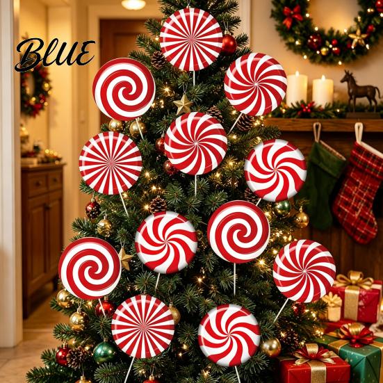 Spiral Candy Cane Party Supplies 12Pcs Christmas Yard Stakes Hollow Board Garden Decor with Metal Spikes Themed Seasonal Decorations Red White Green