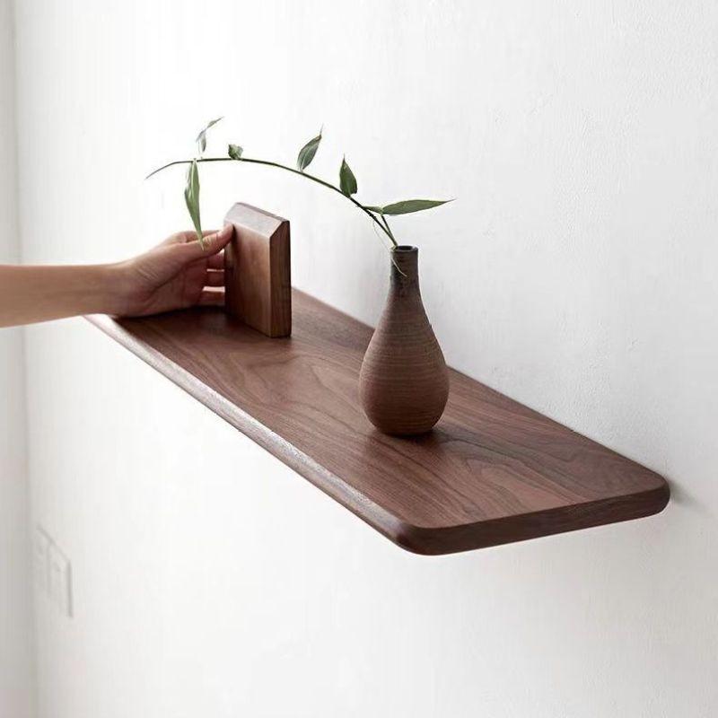 Solid Wood Flat Board Wall Mount Storage Rack Flat Partition Walnut Hanging Rack Room Decoration Storage Board