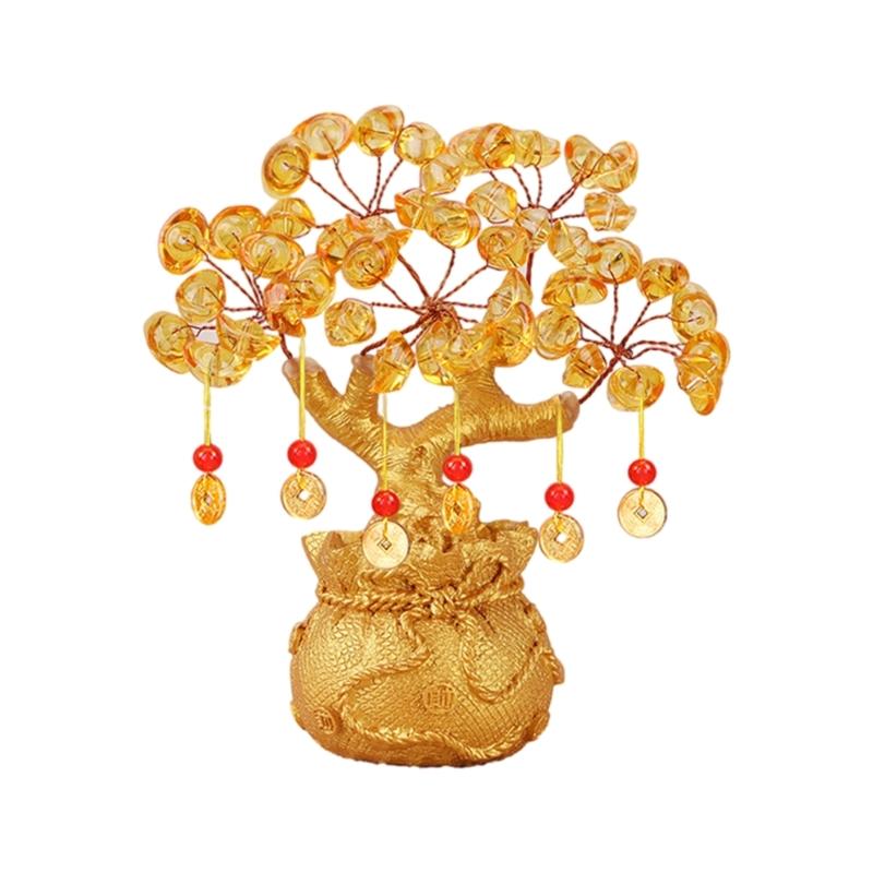 Exquisitedly Money Tree Ornament with Yellow Crystals for Wealth and Success Ideal Housewarming Gift