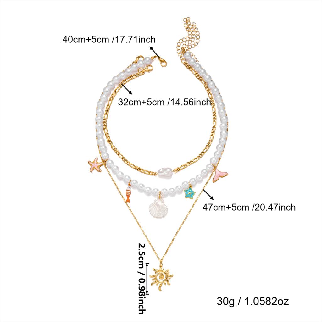 Elegant Faux Pearl Beaded Chain Necklace for Women Summer Ocean Style Seashell Starfish Fish Pendant Choker Vacation Jewelry