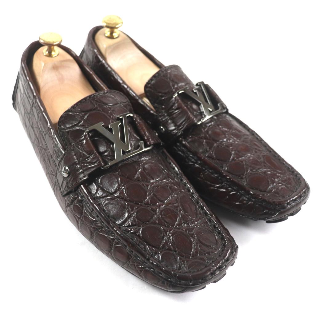 Pristine LOUIS VUITTON loafers Dark brown Crocodile mens 10 Used