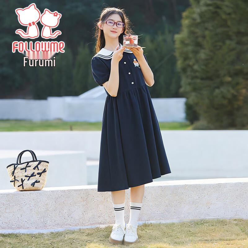 Girl's Summer School Style Navy Collar Dress