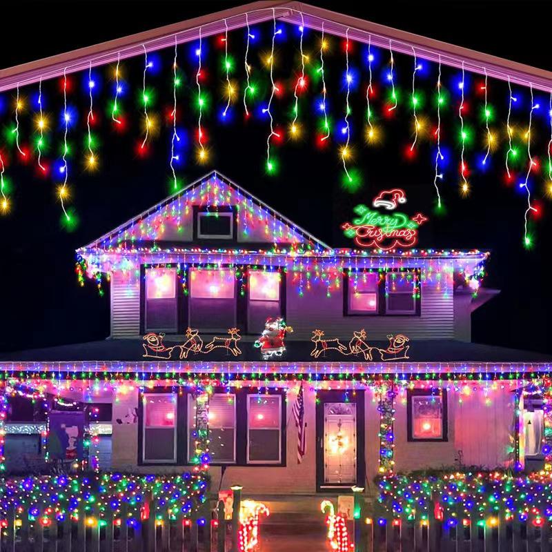 Outdoor Solar Icicle Curtain Lights - Flashing Starry String for Christmas & Wedding Decor