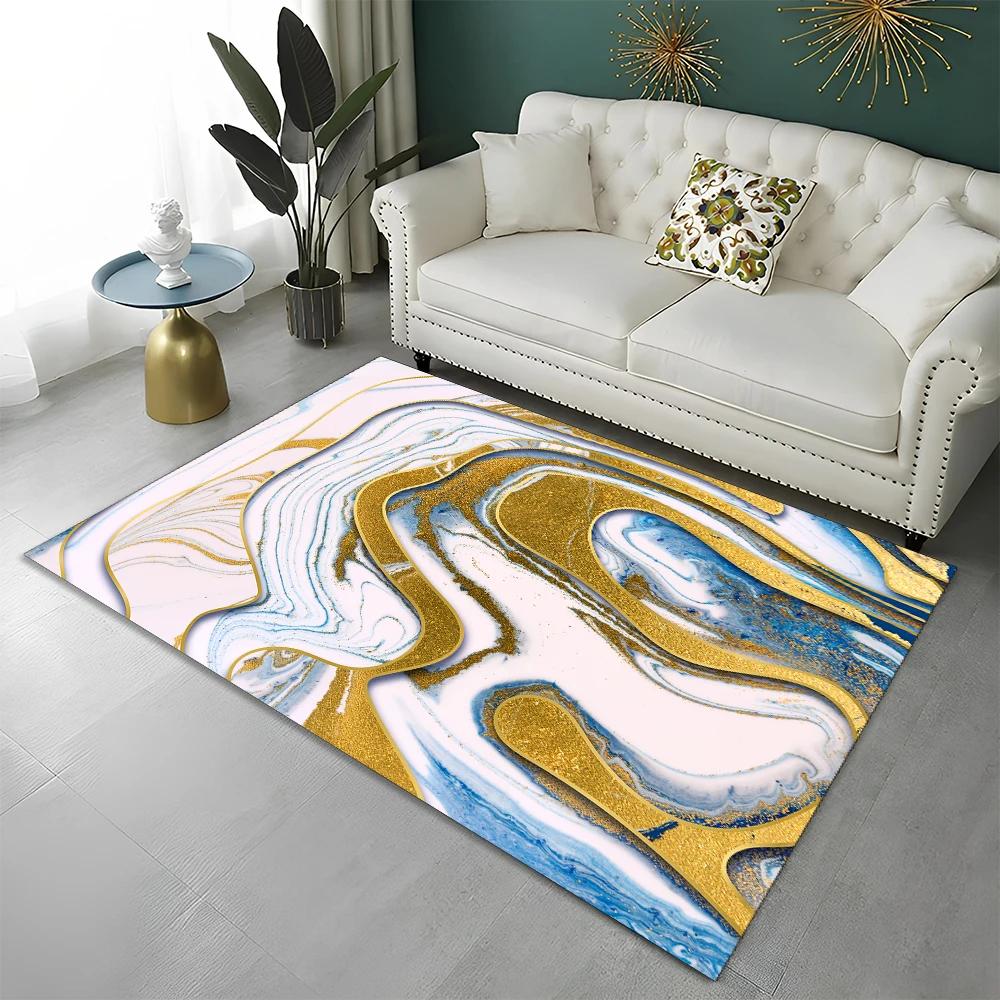 3D Colour Splendid Gold Nordic Marble Carpet Rug for Home Living Room Bedroom Sofa Doormat Decor,kid Area Rug Non-slip Floor Mat