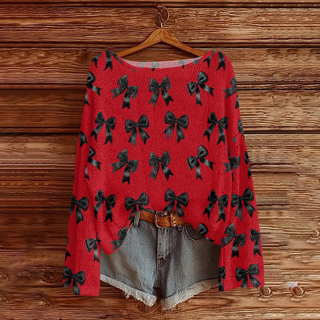 Womens  Fall Sweaters Long Sleeve Print Tops Pullover Sweaters Loose Dressy Casual Basic Clothes