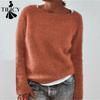Women's Fashion Casual Fall Winter Solid Color Print Long Sleeve O-Neck Sweaters