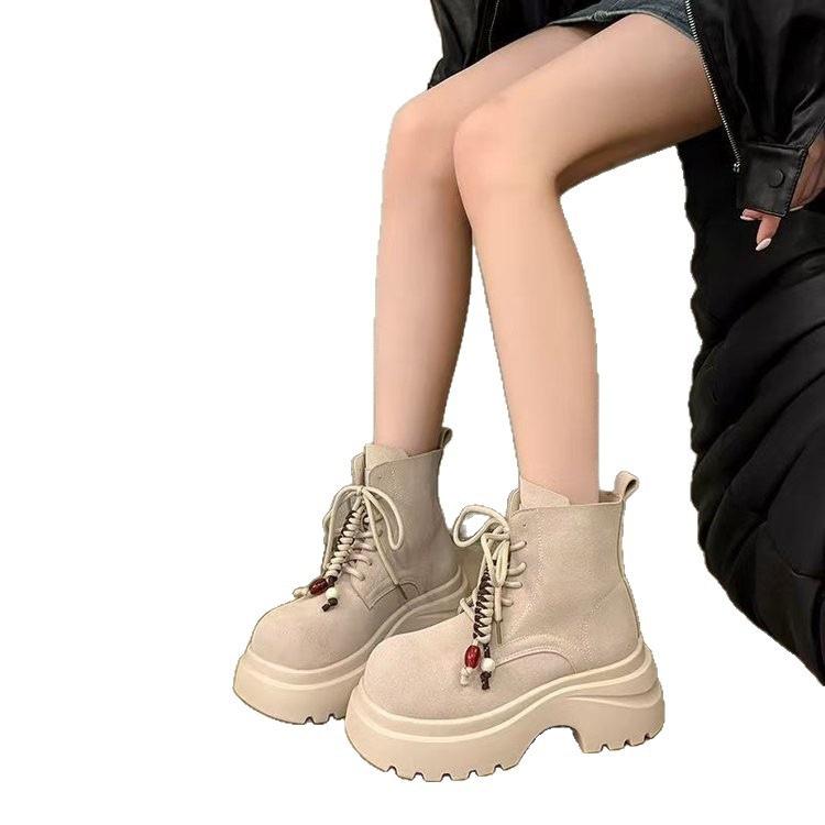 Frosted muffin thick-soled big-headed Martin boots autumn new retro small man heightening locomotive rhubarb boots