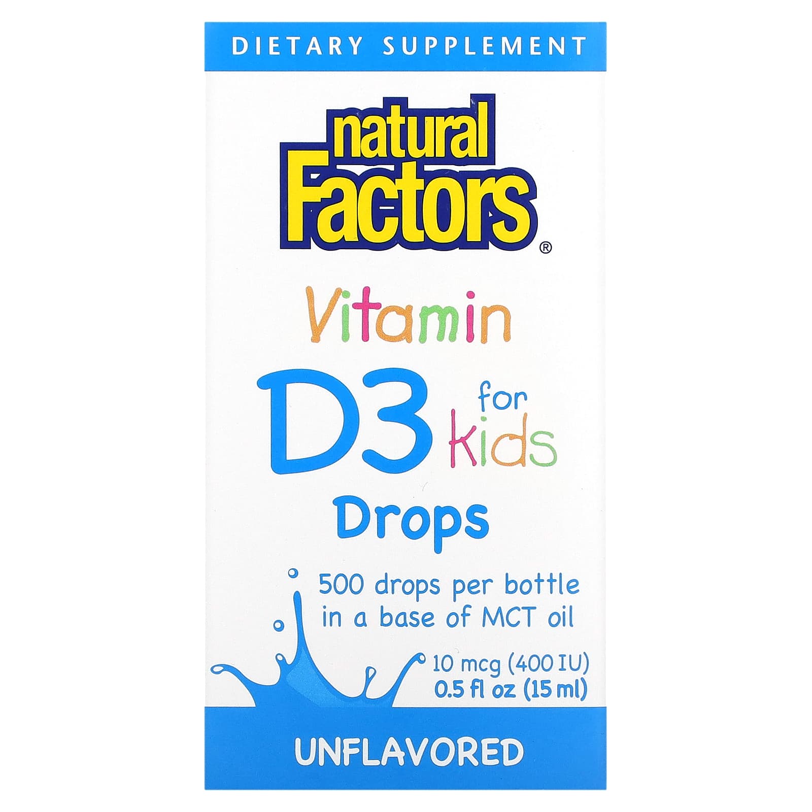 

Children s Vitamin D3 Drops, Unflavored, 10Mcg (400Iu), 0.5Fl Oz (15Ml)