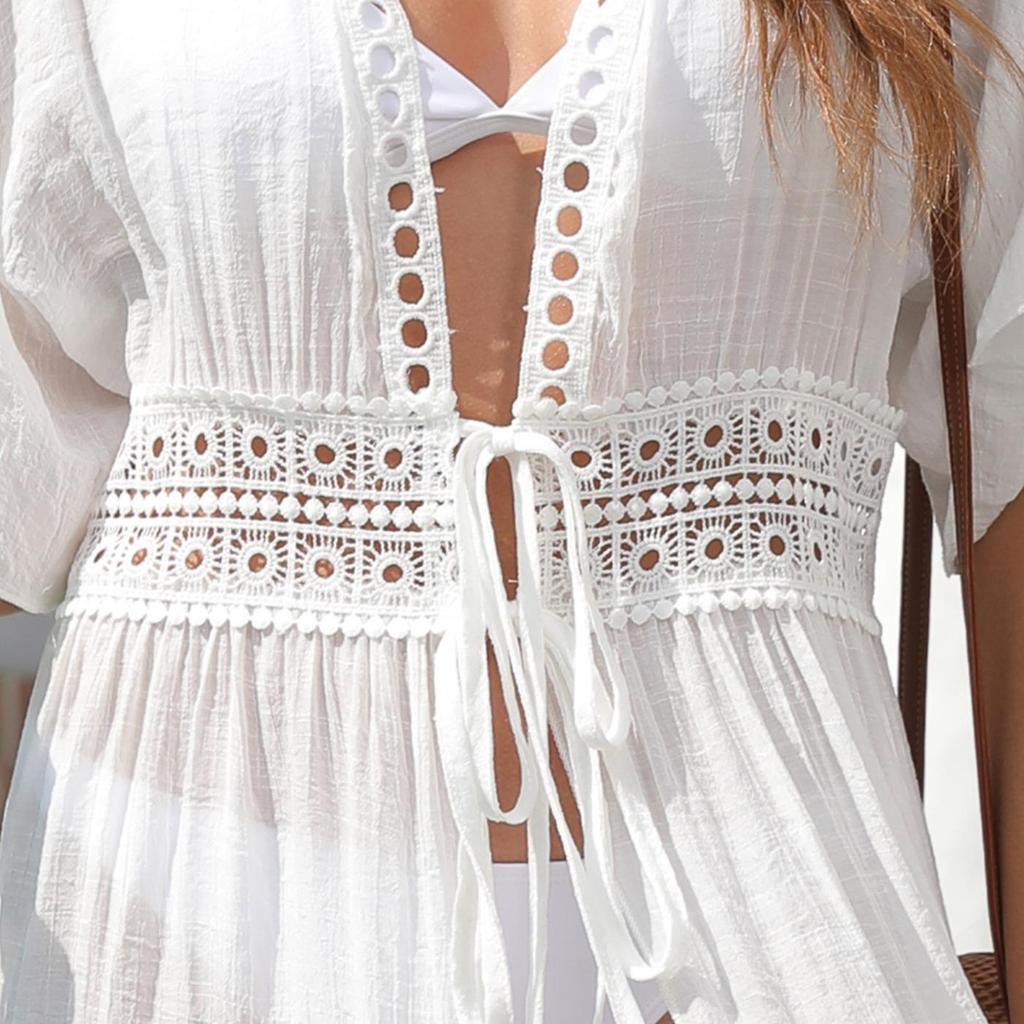 European & American Women's Lace Stitch Cardigan: New Seaside Vacation Sun Protection Cover-Up