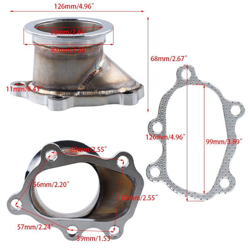 Stainless Steel Turbocharger Turbo Down Pipe 5 Bolt To 2.5"/ 63mm V Band Flange Adapter For GT25 GT28 T25 T28