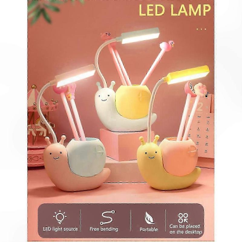 Adorable Children's Lamp with Pen Holder, LED Desk Light Suitable for Kids, Snail-Shaped USB Rechargeable Learning Lamp with Eye Protection