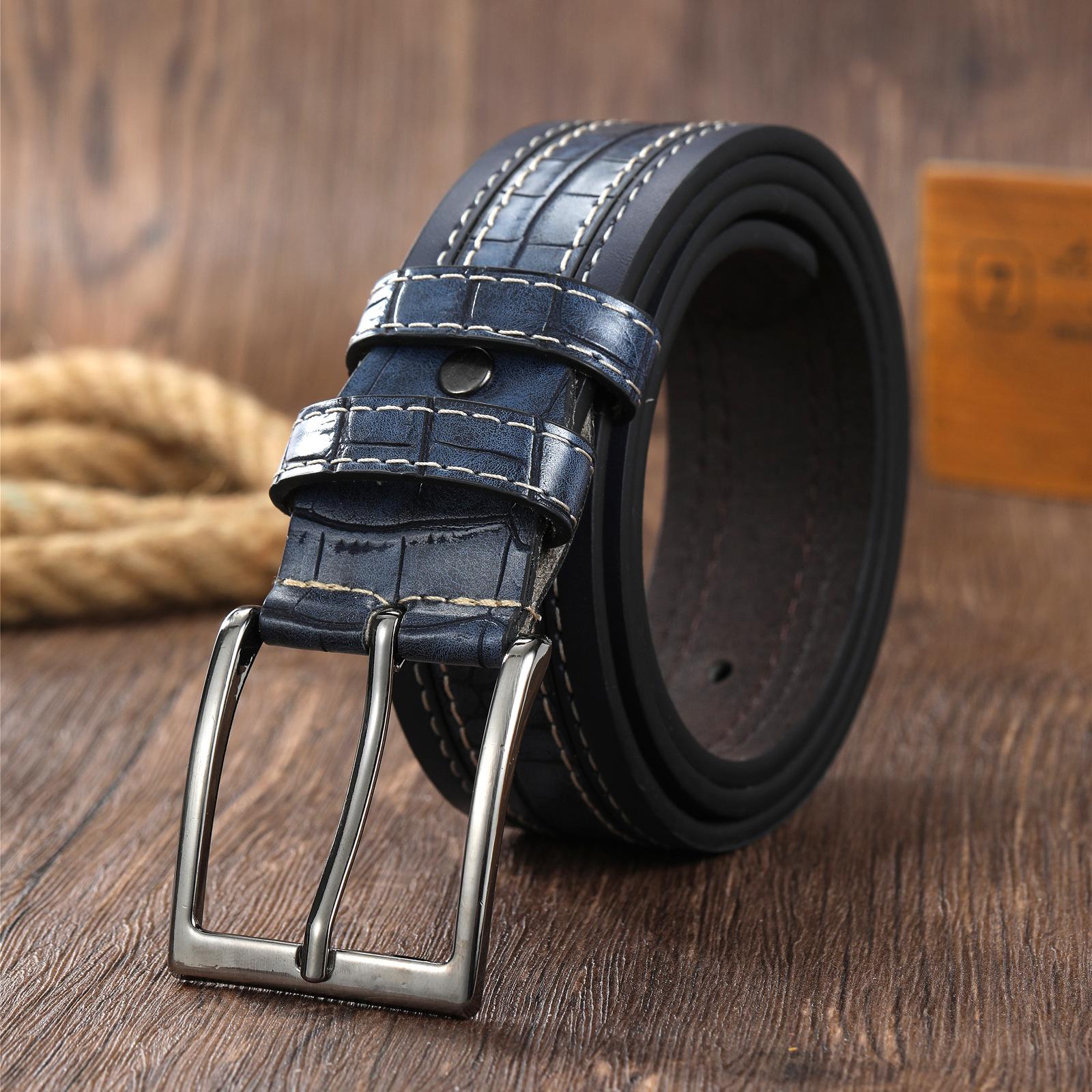 

Ремень мужской из искусственной кожи крокодила с пряжкой, мужской повседневный широкий ремень 120cm темно-синий