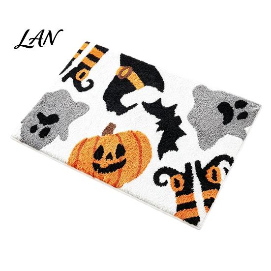 Decorative Halloween Decor Bathroom Rug, Absorbent Non-Slip Spider Web Bath Washable Quick-Dry Rug Gothic Bat Pumpkin Area for Entrance Bedroom 40x60cm E