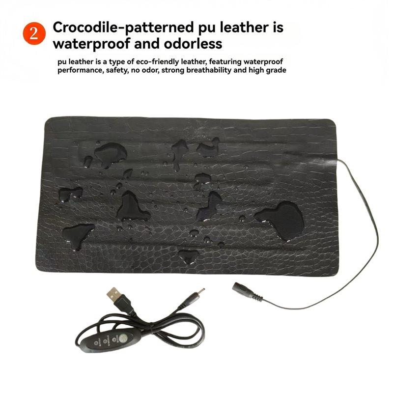 USB For Reptile And Turtle Heating Pad Adjustable 3-Level Temperature, Leather Design Anti-Scratch Waterproof Pet Pad 22X 15CM