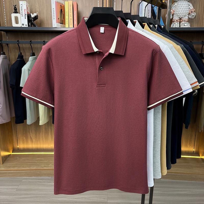 

Men s Breathable Silk Cotton Short Sleeve Polo – Light, Skin-friendly Business Casual Lapel T-shirt XXXL