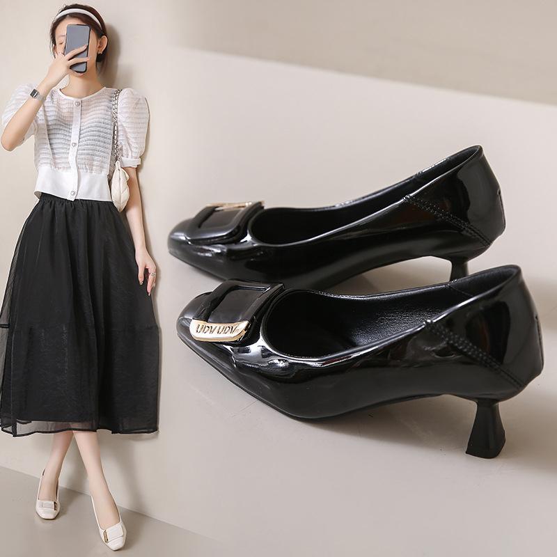 Moda Wysoka Jakość Damskie Buty Jesień Nowe Kwadratowy Czubek Cienkie Wysokie Obcasy Damskie Moda w Stylu Koreańskim Metalowa Klamra Czółenka Zapatos De Mujer