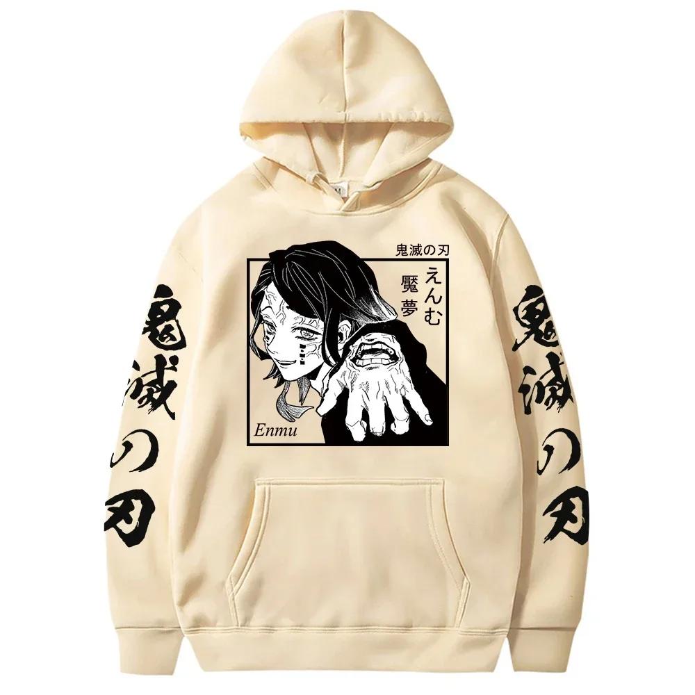 Harajuku Anime Muzan Kibutsuji Enmu Hoodies Pullover Men Fashion Cartoon Kimetsu No Yaiba Graphic Casual Oversize Sweatshirt