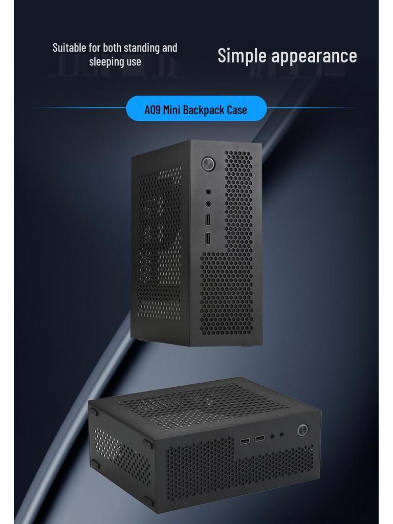 SKTC A09 Černá HTPC skříň, Stojící/Položená, Kompatibilní s ITX základní deskou, Malý 1U/Flex PSU