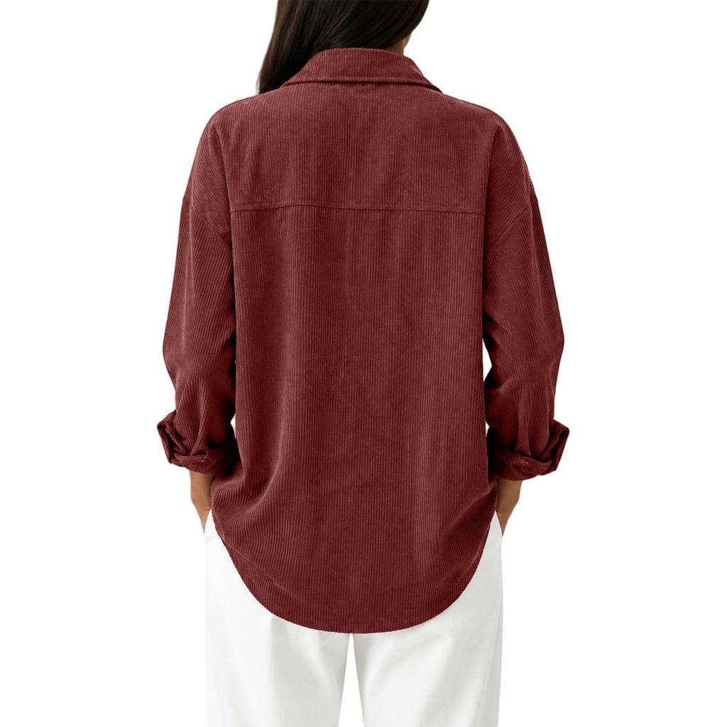 Kadın Gündelik Giyim için Bol Kesim Kadife Gömlek