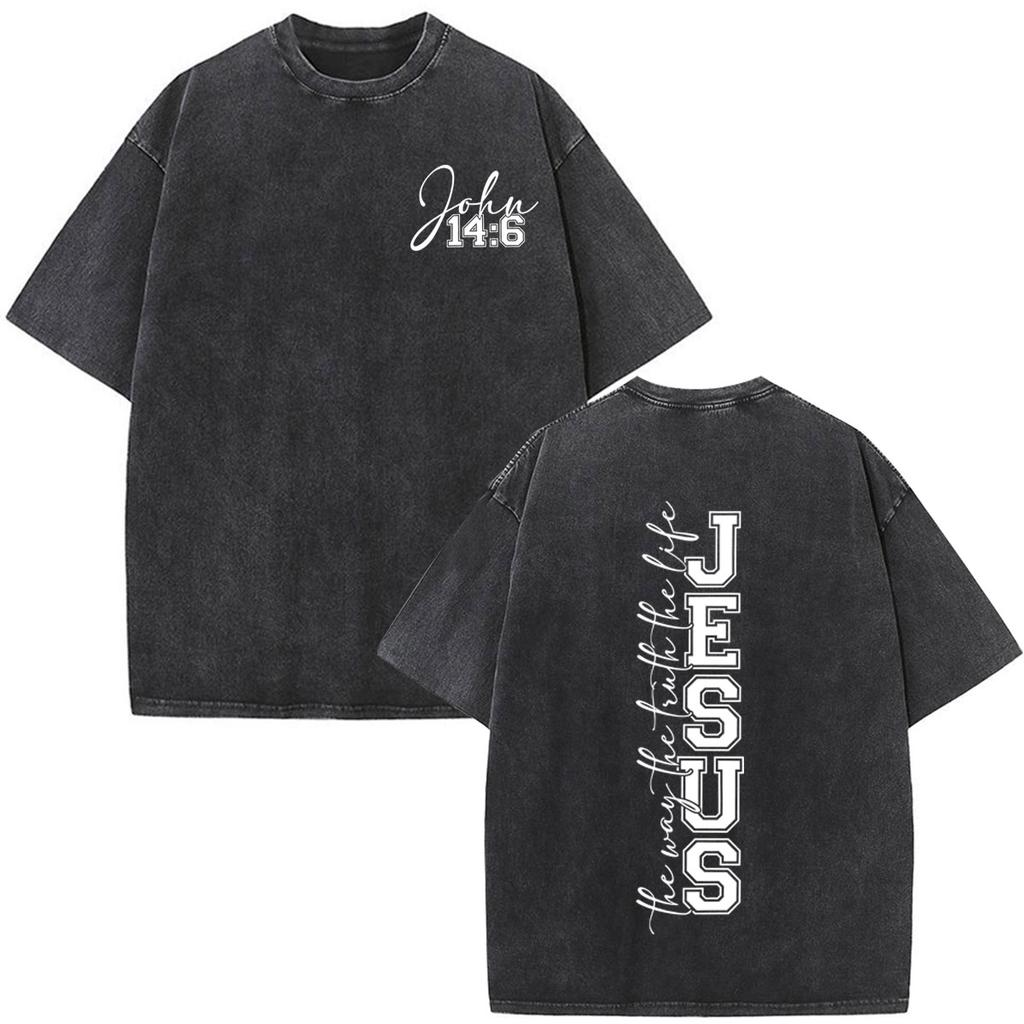 Jesus Christian Bible Verse Print Tshirt Unisex Unisex Fashion Tshirt Shortsleeved Loose Casual Cotton Vintage Washed T Shirts