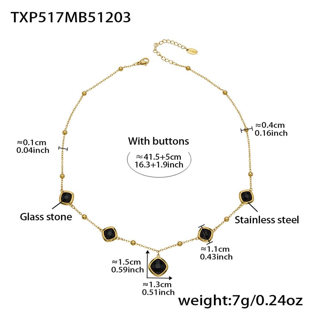 Geometric Glass Stone Earrings & Stainless Steel Bead Necklace Bracelet Set - Multi-color Patchwork Jewelry