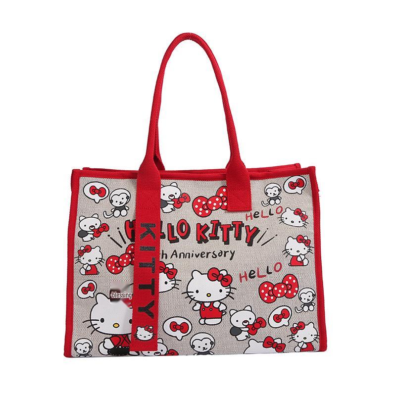 Large Capacity Korean Cartoon Cat Canvas Crossbody & Tote Bag