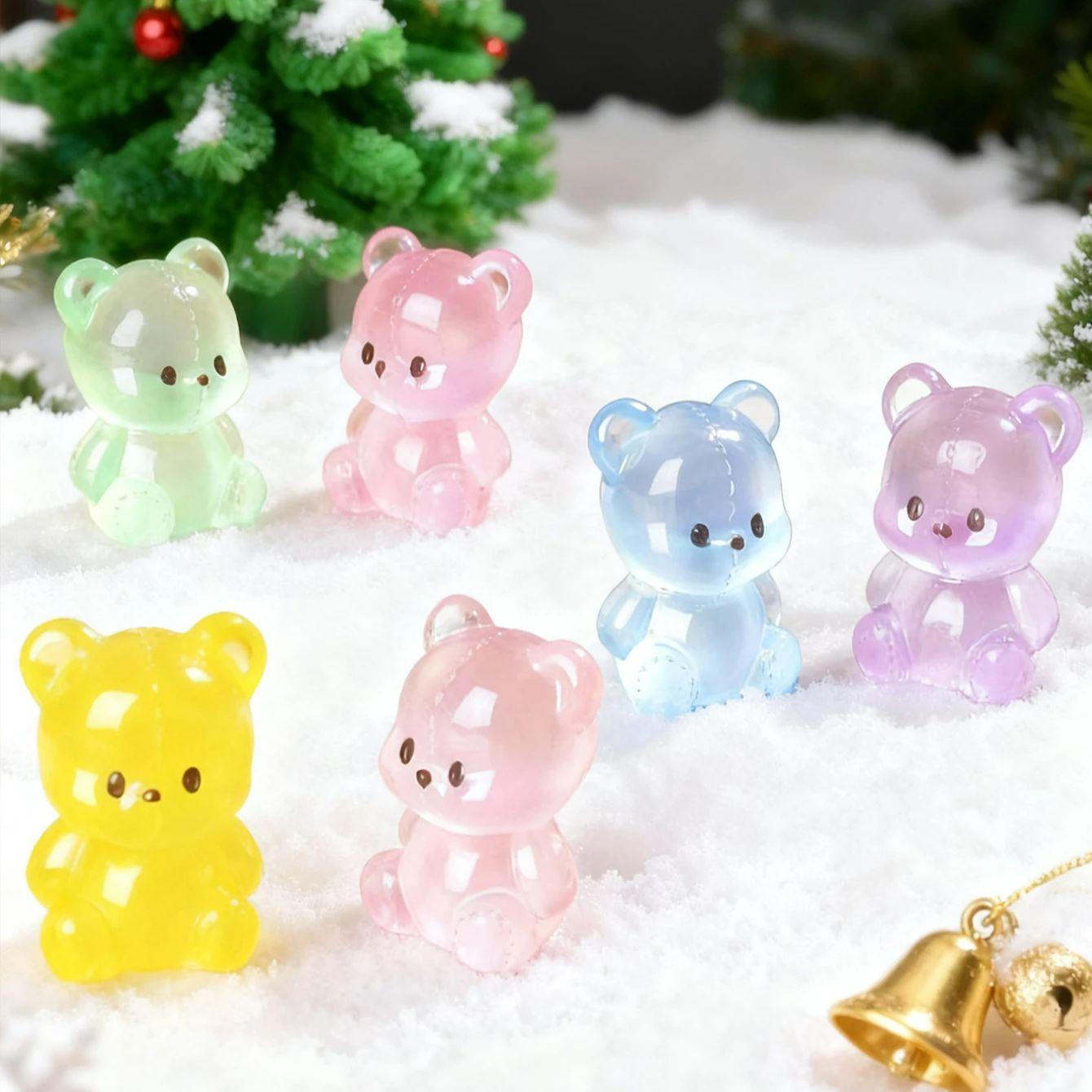 

10/20Pcs Luminous Bear Figurines Glow In The Dark Mini Resin Decor Bears For Christmas Fairy Garden Gift Random Color (As shown-3615)-
