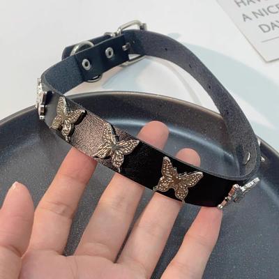 Süße coole Mädels reiner Lust-Wind-Halskette dunkles Metall Schmetterling Choker Halsband weiblich Punk Leder Nackenband Schlüsselbein Kette
