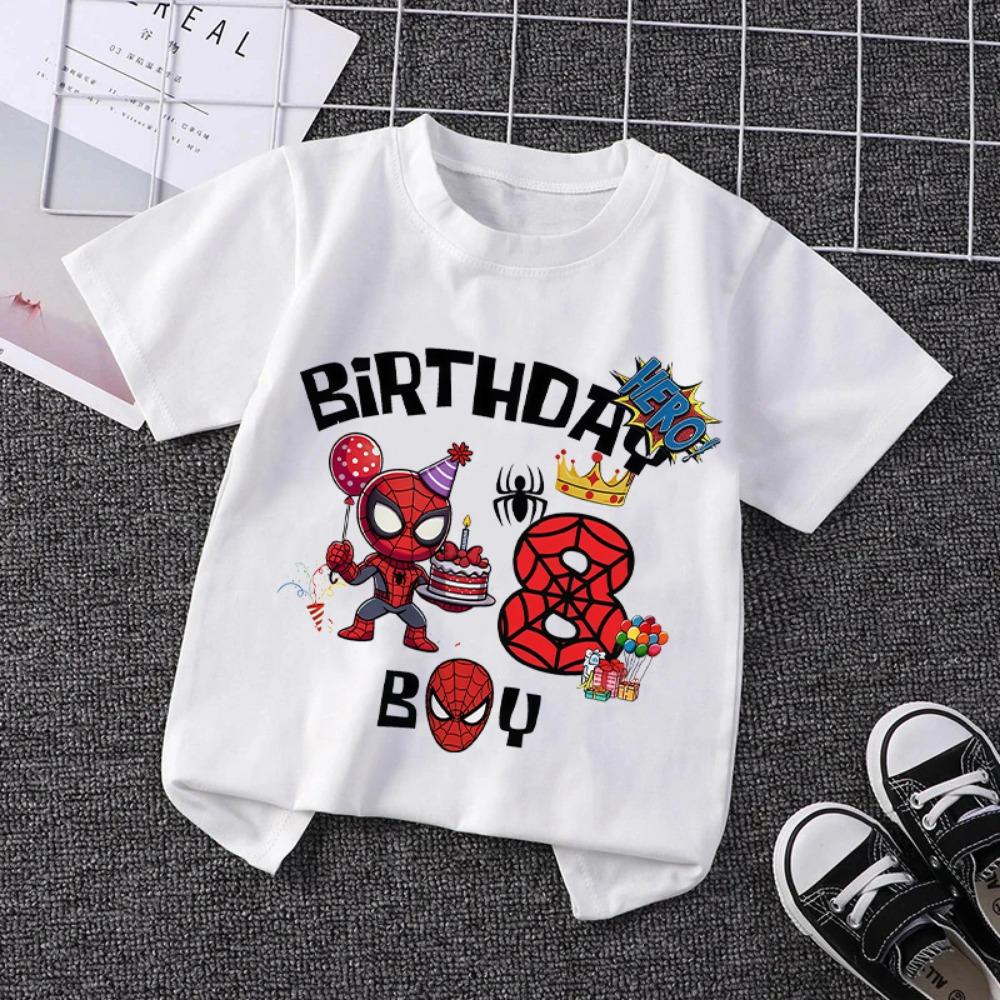 Marvel Spiderman Kids Birthday Party Tshirts Baby Number 1-9 T-Shirt Children Fashion Tops Tees Boys TShirt Parent Child Clothes