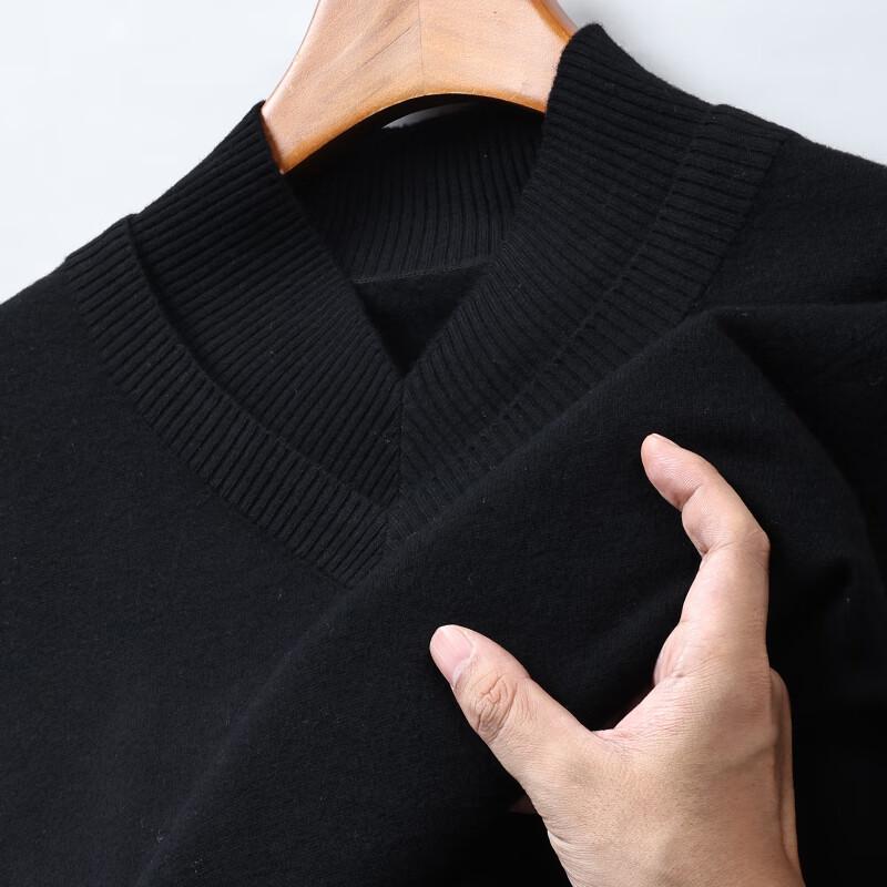 Hengyuanxiang Men's Autumn/Winter 100% Wool Faux Two-Piece V-Neck Sweater