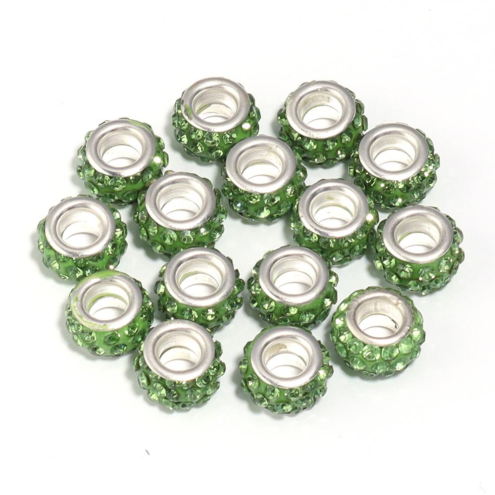 20pcs 11mm Rhinestone Polymer Clay Beads Round Big Hole Loose Spacer Beads For DIY Jewelry Making Bracelets Necklace Accessories