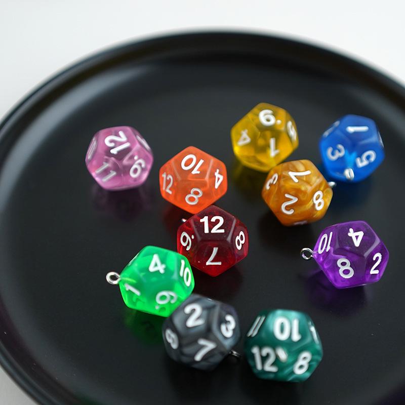Acrylic 12-Sided Colorful Polyhedral Dice Keychain Ornament