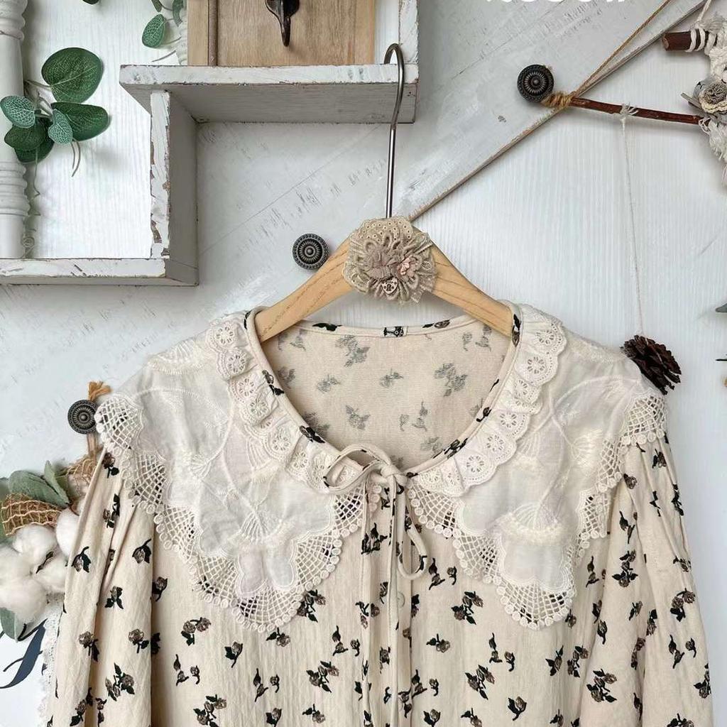 1116 Japanese pastoral age-reducing floral doll collar shirt, Mori girl fresh lace spliced top, spring
