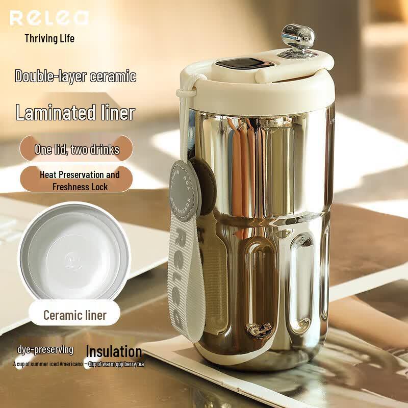 RELEA Crystal Ceramic Digital Display 410ml Thermos Coffee Cup