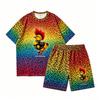Fashion Hip Hop Chicken Printed Outdoor Street Women's T-shirt and Shorts 2 Piece Set Summer Casual Outfit Men's and Women's Sports Set