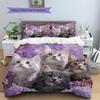 Purple Tabby Cat  Pattern Bedding Quilt Set Quilt Cover Pillowcase Home Decoration  Gift (1 * duvet cover + 2 * pillowcase, without core)