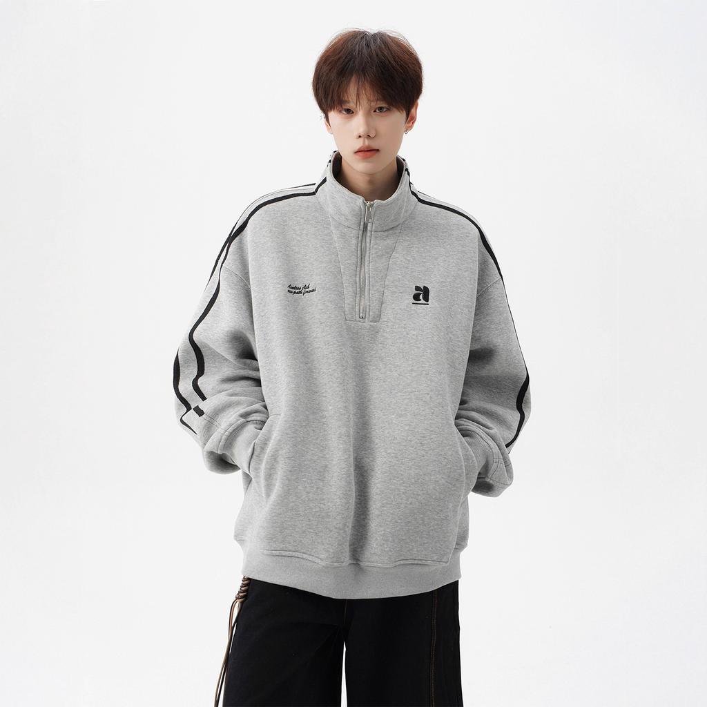 Stand-up Collar Couple Sweater Men's Autumn Retro Half-zipper Top Design Sense Heavy Sports Jacket