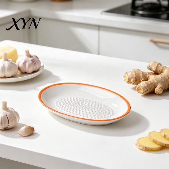 Ceramic Garlic Grater Plate for Food Prep, Multifunctional Ginger Grinder Bowl Mincer Dish, Non Slip Masher Cheese Nutmeg Grinding