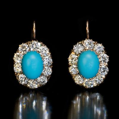 Shine Ronde Turquoise Oorbellen Klassieke Mode Gouden Kleur Metaal Ingelegde Witte Zirkoon Kristallen Dangle Oorbellen voor Dames Sieraden