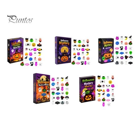 Halloween Pinch Music Toy Squeeze Advent Calendar, 24 Day Ghost Pumpkin Fidget Cute Figurines Toys Set, Collectible Figures Gift Box for Kids,