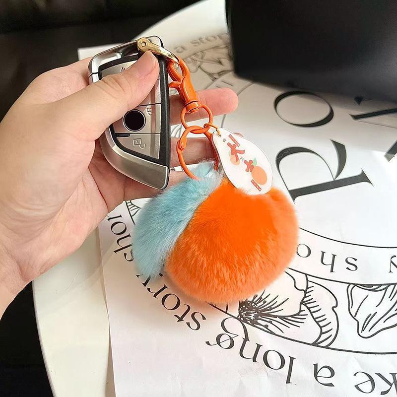 Kawaii Fluffy Persimmon Peach Plush Keychain Soft Stuffed Fruit Pendant for Backpack Bag Decor Girlfriend Gift