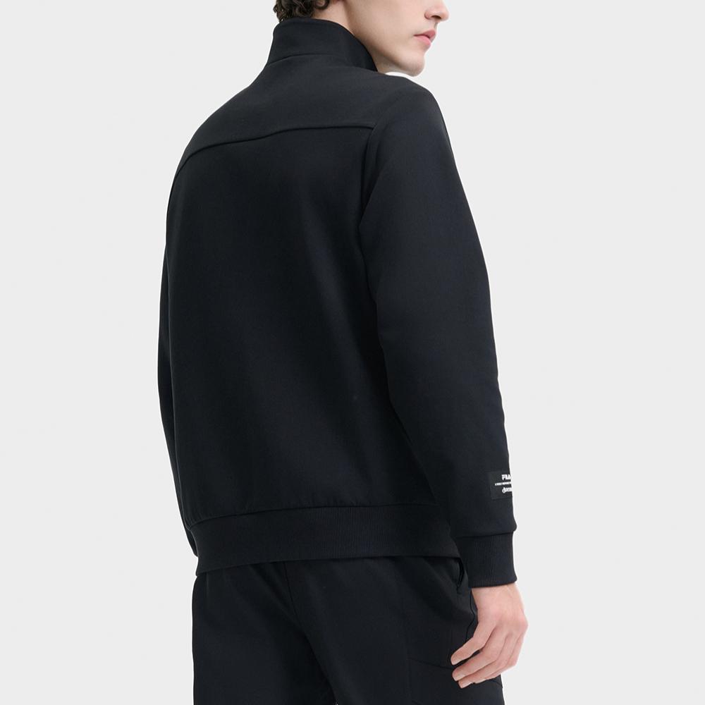 FILA Knit Zip Top Solid Color Simple Windproof Warm Stand Collar Jacket Men Jacket Black F11M448503FBK